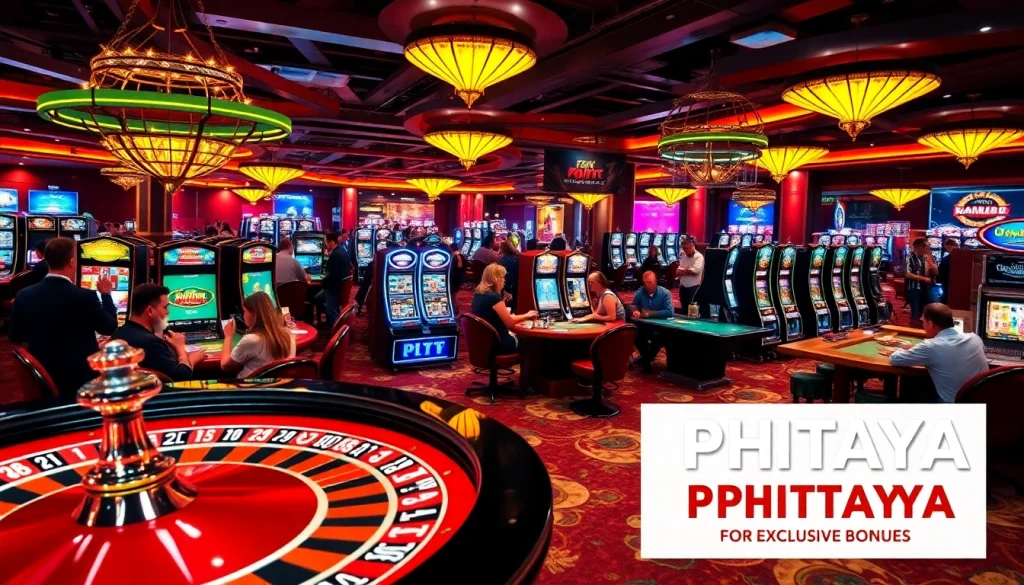 Players enjoying a lively casino atmosphere at a roulette table with the link PHTAYA featured for exclusive bonuses.